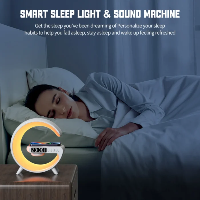 Lampe LED - Haut-parleur Bluetooth - Chargeur sans fil - Réveil - Horloge