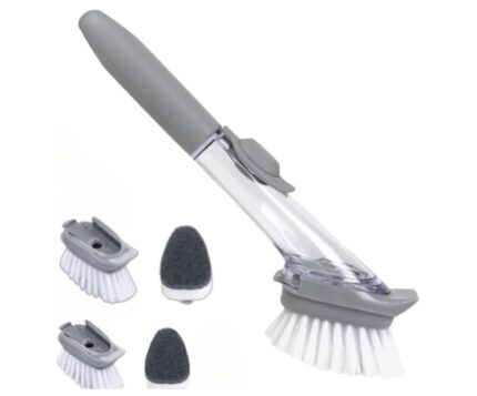 brosse de nettoyage multifonctionnelle poignée conçue pour atteindre les endroits difficiles les poils de la brosse sont fermes pour un récurage intensif et efficace La poignée est conçue pour ne pas laisser couler de savon. le manche a des têtes remplaçables, au total deux éponges et deux brosses pour un total de 5 pièces. facile à ranger car il a un trou pour l'accrocher n'importe où. Les têtes sont remplaçables. Il dispose de 2 remplacements de brosse et de 2 remplacements d'éponge.