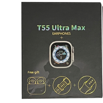 Pack Montre Smart T55 Ultra Pro Max + 2 Ceintures + Earbuds - Noir