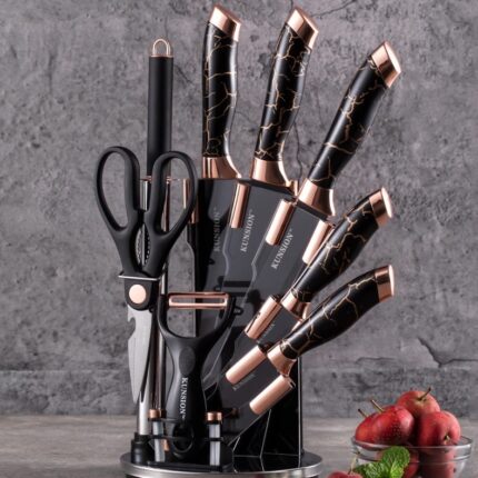 ensemble de couteaux de cuisine en acier inoxydable 9 pièces, porte-couteau en acrylique