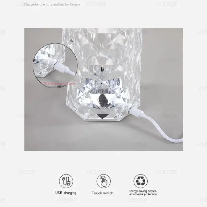 Lampe Rose en cristal, lampe en cristal tactile, changement de couleur, synchronisation musicale, lampe RVB