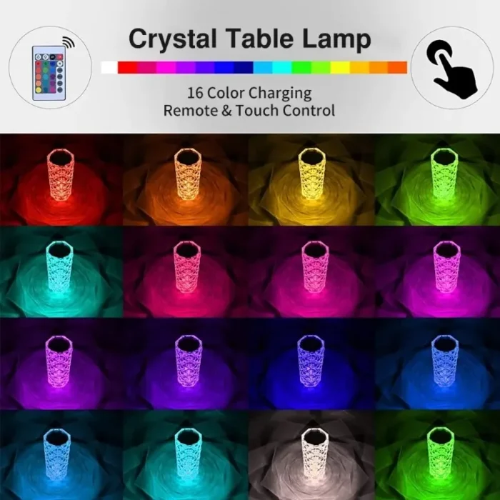 Lampe Rose en cristal, lampe en cristal tactile, changement de couleur, synchronisation musicale, lampe RVB