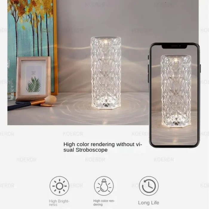 Lampe Rose en cristal, lampe en cristal tactile, changement de couleur, synchronisation musicale, lampe RVB