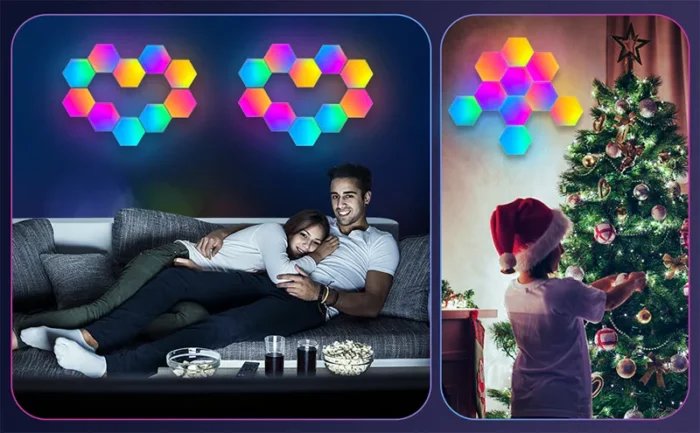 RGB Pack 3 LED quantique hexagone lampe capteur tactile veilleuse chambre nid d'abeille appliques