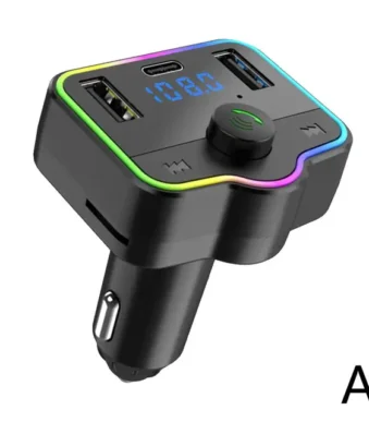 Voiture Bluetooth 5.0 FM Type-C Double USB 3.1A Chargeur Rapide Coloré