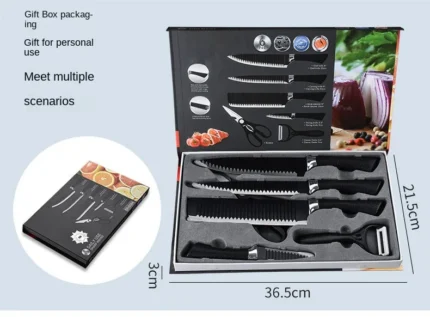 Ensemble de couteaux de cuisine, ciseaux éplucheur tranchant en acier inoxydable 6 pièces