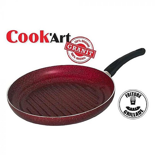 Poêle Grill 2en1 , granite Antiadhésive, 32cm Rouge