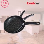 batterie de cuisine 14 pcs noir granite cookart