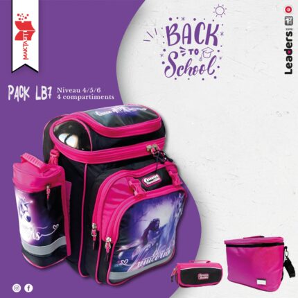 Pack Cartable Leaders Unicorn Rose